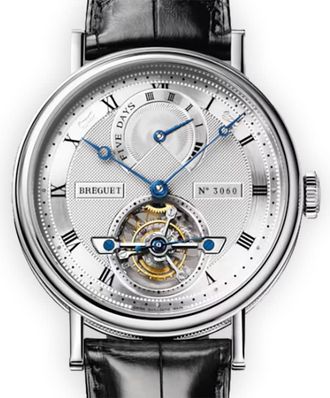 Breguet Tourbillon Silver Dial Platinum Black Leather Mens Watch 5317PT129V6