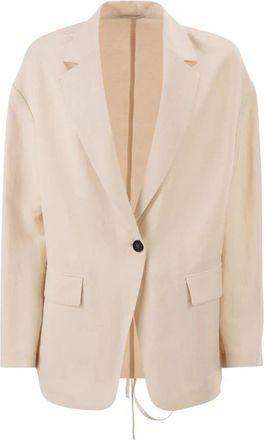 Brunello Cucinelli Enkelrijig blazer van linnenmix - Dames - Blazers - Beige - XS - Linnen - Jassen