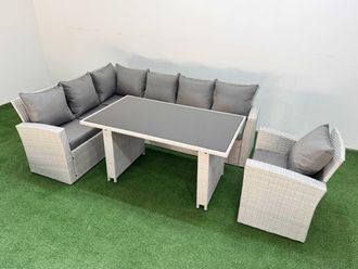 Fimous 7 Seater Wicker Rattan Corner Sofa Sets with Armchair Light Grey
