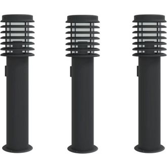 vidaXL L&aacute;mparas De Suelo Exterior Con Enchufe 3 Uds Acero Negro 60 Cm Vidaxl