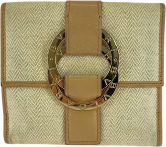 Bulgari Beige Tweed Leather Wallet (Bi-Fold) (Pre-Owned)