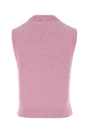 Ganni Womens Pink Wool Blend Vest Chalk Maglieria Sweater