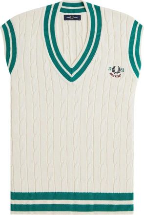 Fred Perry Kabel Tennis Tank - Dames - V-hals truien - Wit - L - Katoen - Truien & Vesten