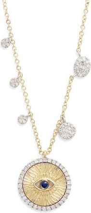 Meira T Diamond & Sapphire Evil Eye Pendant Necklace in Yellow at Nordstrom, Size 18