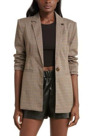 Steve Madden Cinched Waist Houndstooth Plaid Blazer in Blue/Yellow Houndstooth Plaid at Nordstrom Rack, Size X-Small