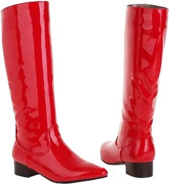 Generic Women Elegant Casual Patent Leather Boots Round Toe Warm Lined Long Winter Party Boot