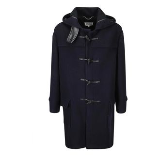 Maison Margiela Single-Breasted Coats, male, Blue, M, Hooded Montgomery Coat with Horn Buttons