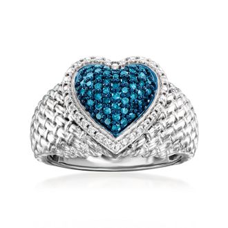 Ross-Simons Blue Diamond Heart Ring in Sterling Silver