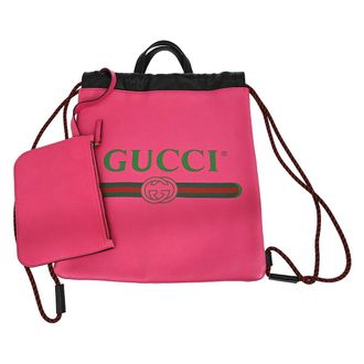 Gucci Logo Drawstring Backpack Printed Leather Pink Leather Backpack Bag (Pre-Owned)