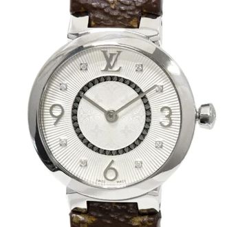 Louis Vuitton Pre-owned Tambour Slim Stainless Steel - Dames - Vintage Horloges - Grijs - ONE Size - Leer - Vintage