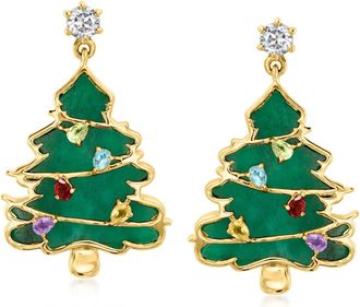 Ross-Simons Multi-Gemstone Christmas Tree Drop Earrings in 18kt Gold Over Sterling