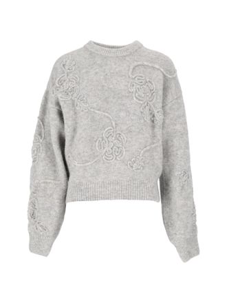 Rotate Light Grey Melange 3D Floral Loose Fit Sweater