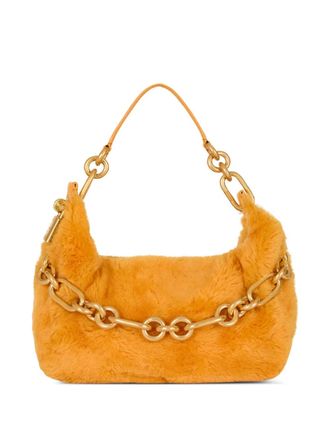 Balmain medium Sync shearling chain shoulder bag - women - Lambskin/Canvas - One Size - Orange