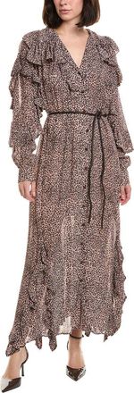Farm Rio Farm Rio Baby Leopard Pink Long Sleeve Angled Frill Maxi Dress
