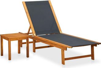 vidaXL Vidaxl - Tumbona Con Mesita De Madera Maciza De Acacia Y Textilene