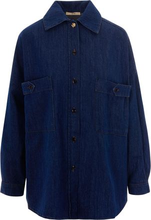 Sessun Relaxed Fit Indigo Denim Overshirt with Jewel Button Accents