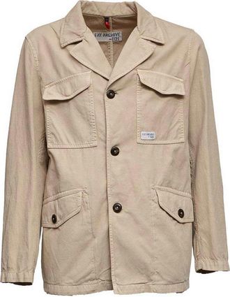 Fay Jacket In Beige Cotton With Patch Pockets