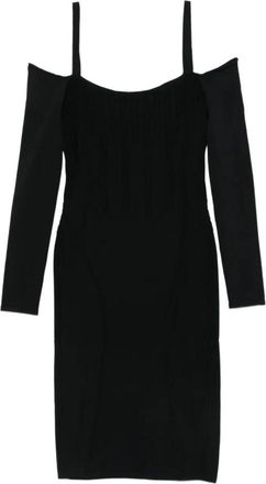 MUGLER Elegante Midi Jurk met Off-Shoulder Stijl - Dames - Casual kleedjes - Zwart - M - Kleedjes