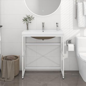 Berkfield Home Bathroom Washbasin Frame with Built-in Basin White Iron