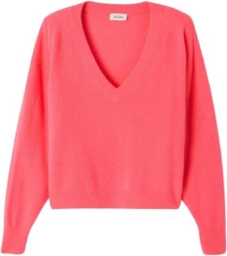 American Vintage Truien & Vesten, Dames, Rood, M, Wol, Vintage V-Neck Cashmere Sweater