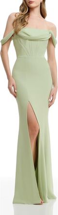 Dress The Population Melania Off the Shoulder Gown in Sage at Nordstrom, Size Xx-Small