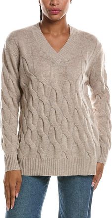 Fort&eacute; Cashmere Long Cable V-Neck Cashmere Sweater