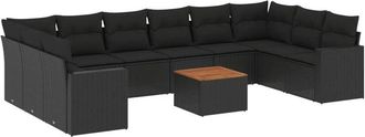 vidaXL Set De Sof&aacute;s De Jard&iacute;n 11 Pzas Y Cojines Rat&aacute;n Sint&eacute;tico Negro Vidaxl