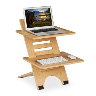 Relaxdays Relaxdays - Soporte Ordenador De Pie, Altura Regulable, 2 Baldas, Bamb&uacute;, Accesorio Para Escritorios, Oficina, Natural