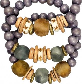 Twine & Twig Womens Trio Stack Bracelet Set In Gray, Camel