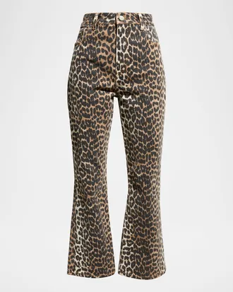 Ganni Betzy Leopard Cropped Bootcut Jeans