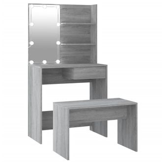 vidaXL Juego De Tocador Con Led Madera Contrachapada Gris Sonoma Vidaxl
