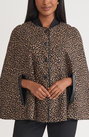 Kasper Leopard Print Cape in Dark Camel/Black at Nordstrom, Size X-Large P