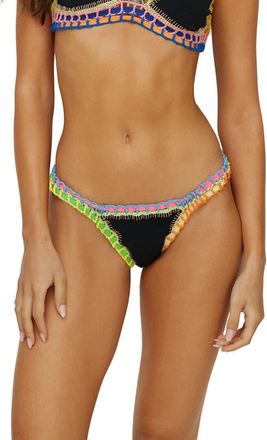 PQ Swim Colorful Whipstitch Trim Bikini Bottoms in Black at Nordstrom
