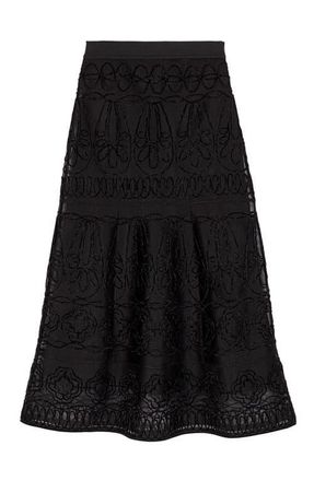 Maje Embroidered basket-weave knit skirt in Black at Nordstrom, Size 36 Eu