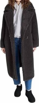 UGG Womens Gertrude Long Teddy Coat In Black