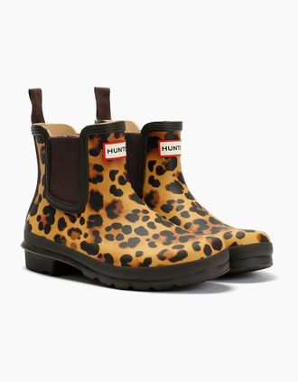 Hunter Womens Hunter Original Chelsea Rubber Womens Leopard Wellington Boots - Brown - Size: 4