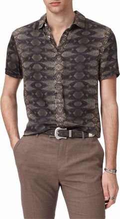 John Varvatos Loren Slim Fit Short Sleeve Button-Up Shirt in Light Khaki at Nordstrom, Size Xx-Large