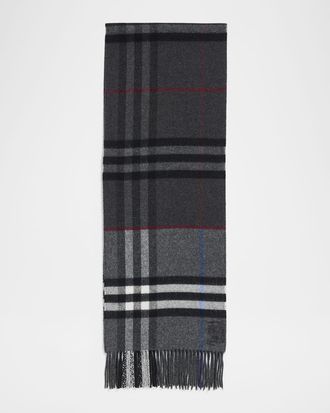 Burberry Mens Contrast Check Double-Faced Cashmere Scarf