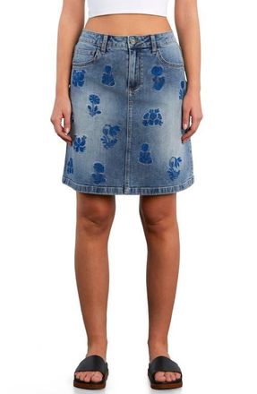 HINT OF BLU Wildflower Floral Embroidered Denim Skirt in Classic Blue at Nordstrom, Size 25