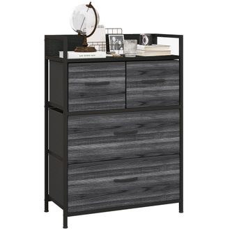 HOMCOM Bedroom Chest of Drawers 4 Drawer Dresser w/ Shelf - Black | TJ Hughes