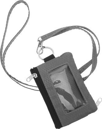 UPKOCH Rfid Blocking Mini Wallet with Lanyard, Dark Grey Card Holder with Id Window and Keychain for Womens Travel and Daily Use