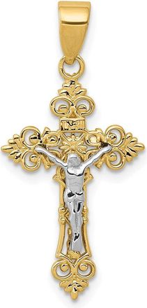 Diamond2Deal 14k Two-tone Gold Small Lacy-Edge Inri Crucifix Pendant