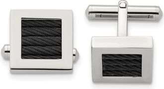 Diamond2Deal Stainless Steel Polished Black IP-plated Wire Square Cufflinks
