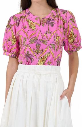 Sugarlips Neli Pantheress Split Neck Top In Pink Leopard