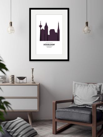 Queence Bild »Düsseldorf Color Splash« Deutschland Düsseldorf Gebäude Stadt Städte 1 Stk. tlg. HD Premium Poster-Druck inkl. Holzrahmen