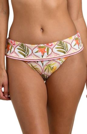 La Blanca Palm Fold Over Bikini Bottoms in White Multi at Nordstrom, Size 16