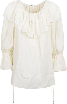 Chlo&eacute; Top met ruches en zwierige look - Dames - Blouses - Wit - S - Overhemden