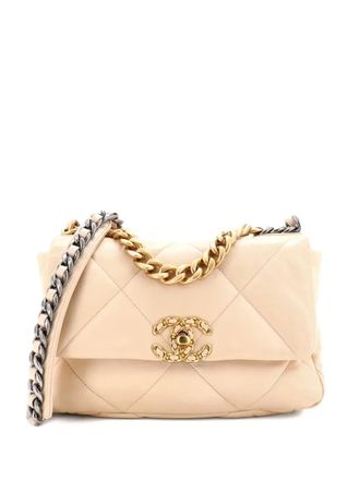 Chanel 19 Flap Bag gewatteerde leren medium crossbodytas - Beige