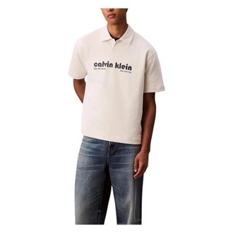 Calvin Klein Jeans Polo Shirts, male, Beige, Size: 2XL Cotton Terry Logo Polo