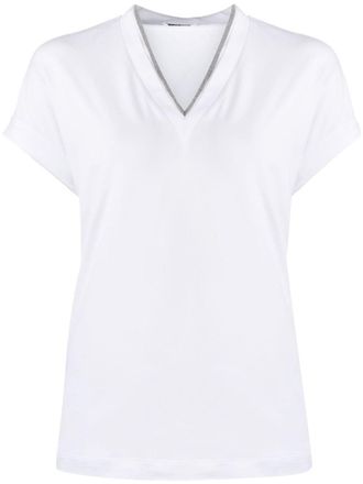 Brunello Cucinelli White V-neck Cotton T-shirt